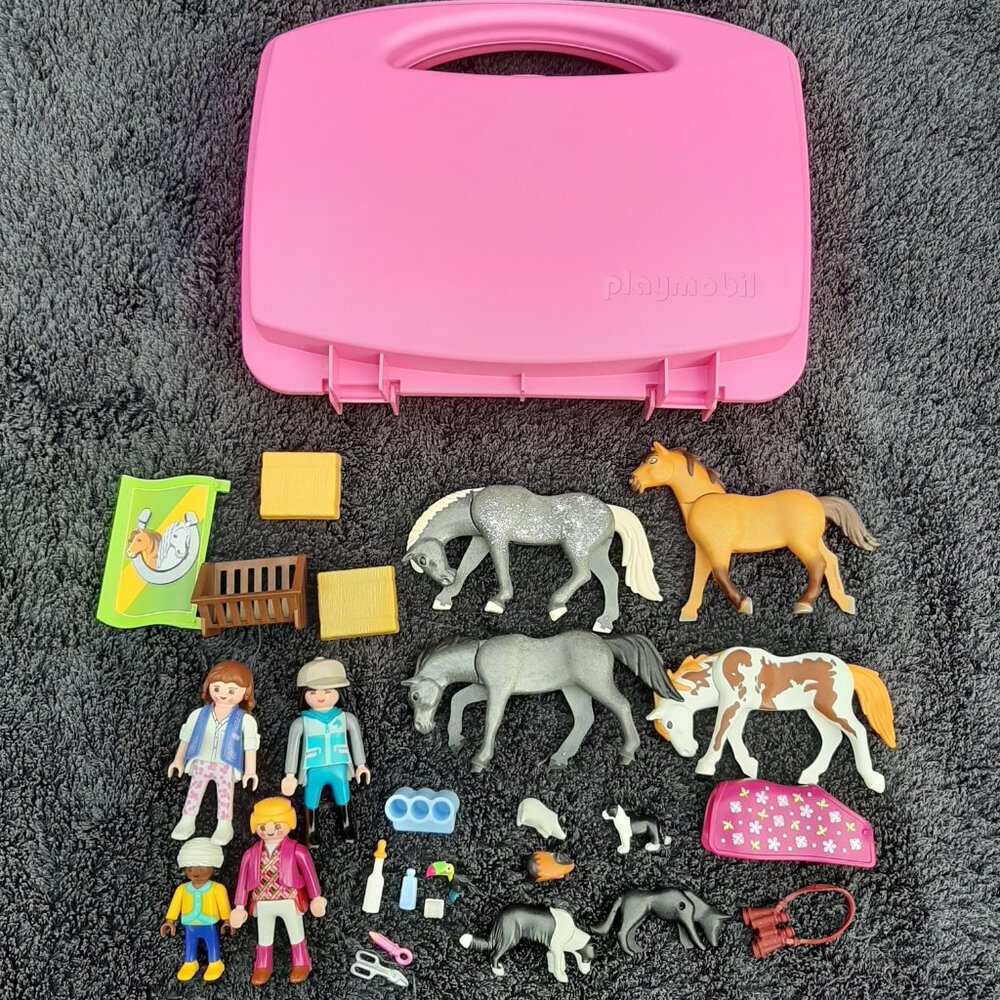 Playmobil Horse Farm Riding Stable Dog Figures & Case